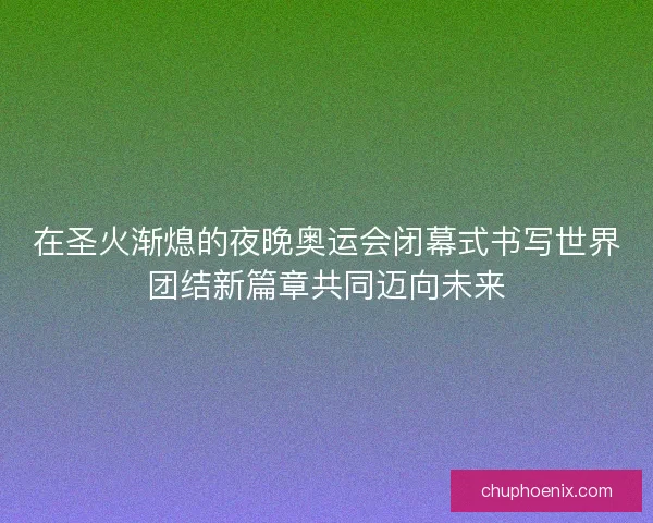 在圣火渐熄的夜晚奥运会闭幕式书写世界团结新篇章共同迈向未来